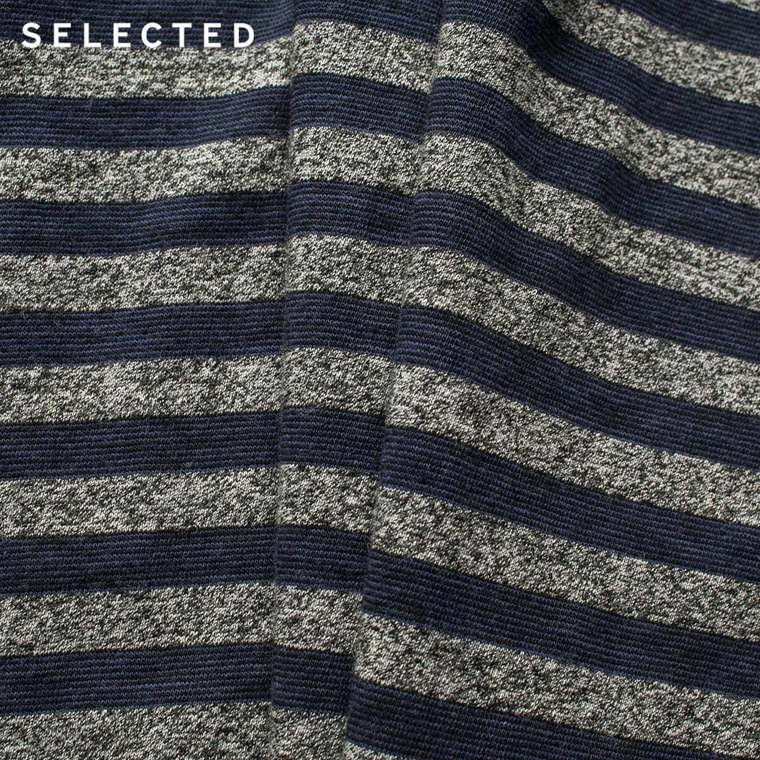 秋季新品SELECTED思莱德纯棉横条纹直筒男士T恤F|415301018