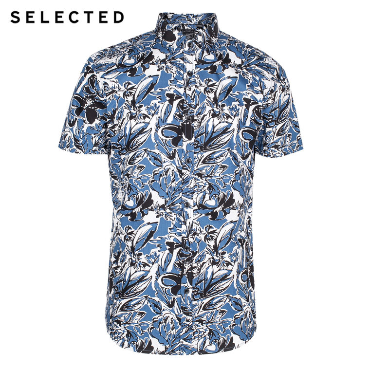 秋季新品SELECTED思莱德手绘抽象印花图案男士衬衫F|415304005
