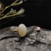 (Yiyu snuggling incense)Hetian jade lotus root powder ring inlaid 18k
