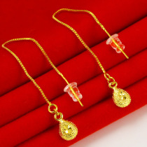 Gold earrings 9999 pure gold earrings earrings pure gold jewelry 24K gold heart-shaped female temperament long and simple