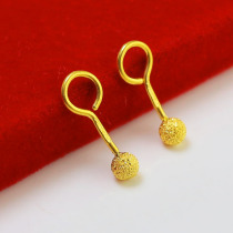 Gold Earrings 999 gold gold men and women Ball ball ball grinding sand face earrings hook pure gold real gold jewelry