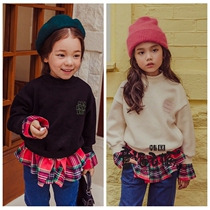 50% discount size 11 children's personalized sweatshirt Korean imported children's clothing winter girls fake two piece plaid T-shirt