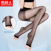 Antarctic mermaid mouth silk stockings women anti-snag summer thin black long sleeve pantyhose open toe penetrating flesh invisible transparent