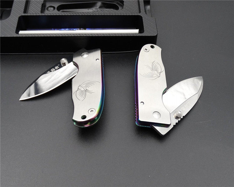 女士小刀小号纯钢折叠刀钥匙扣刀迷你锋利便携开快递刀三刃木4024