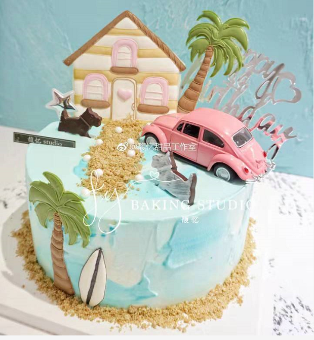 Cake Decoration Decoration Cartoon Car Cake Decoration Pink Blue Beetle Car Model Decoration