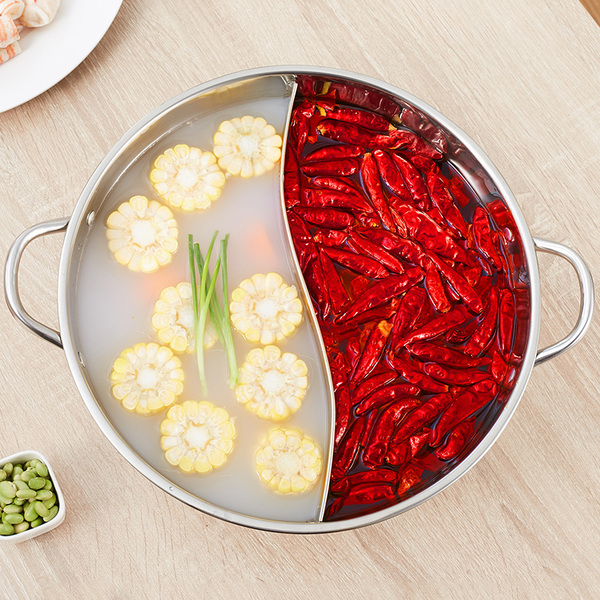 加厚家用鸳鸯锅火锅盆 不锈钢涮锅带盖鸳鸯火锅电磁炉专用火锅锅