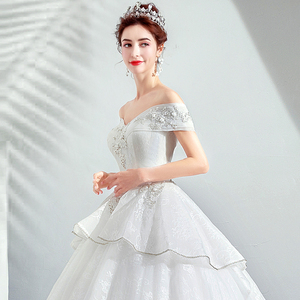 Angel wedding dress elegant luxury lace shoulder bride dress