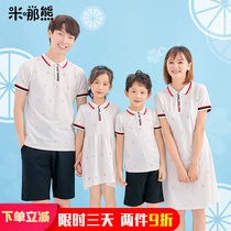 Parent-child dress summer dress a family of three four sets fashion seaside mother and child polo shirt mother dress foreign style