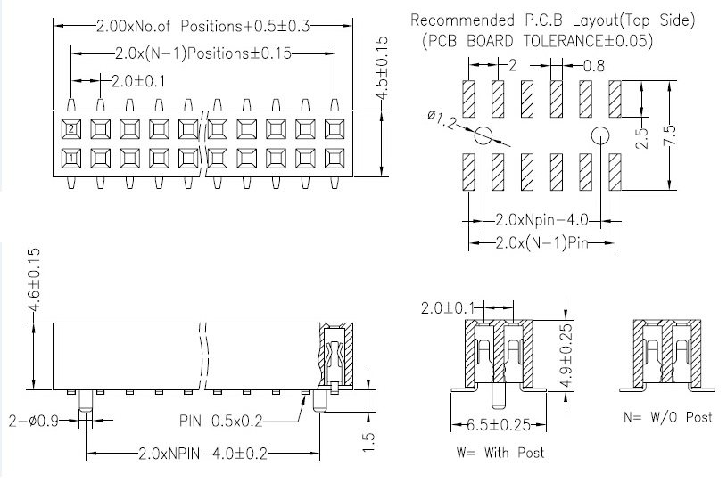 精密2.0mm双排贴片排母(smt) 镀金 耐高温2*40p 可定制其它规格