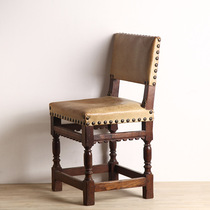 UK 30s Thick Cow Leather Solid Wood Chair Vintage Nordic Dining Chair Designer Work Chair Vintage Decoration