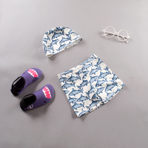 Childrens swimsuit boy boy baby baby swimming trunks hot spring boy swimsuit swimming cap set 6-12 years old