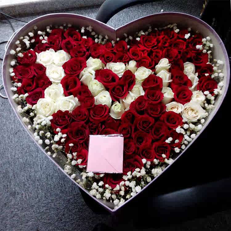 宁波鲜花店520礼物送女友创意浪漫99朵红玫瑰求爱婚表白心形礼盒