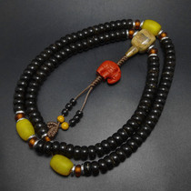 Tibetan coconut coconut shell beads 108 pieces with chicken oil yellow glass beads old Buddha head cinnabar Taiping elephant back Cloud