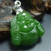 Antique jade collection Xinjiang Hetian Jade Jasper smile Buddha Maitreya spinach green green fine old material pendant