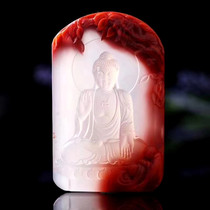 Collectible fine south red Agate high ice Tathagata carving pendant pendant Persimmon red brocade red Su Gong famous carving