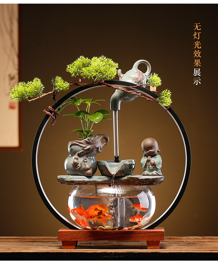 小型鱼缸桌面客厅电视柜招财流水摆件创意家居书桌装饰品开业礼品