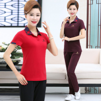 Summer ladies short sleeve sportswear casual T-shirt suit woman 2021 new middle aged mom loaded with two sets