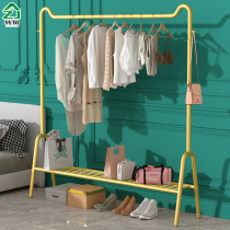 Light luxury coat rack Floor-to-ceiling bedroom drying hanger Folding single rod household storage Wrought iron net red clothes rack
