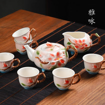 Enamel porcelain Magnolia set tea set wedding high-end wedding gifts kung fu ornaments boutique Spring Festival gifts