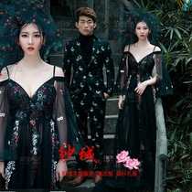 2017 New Photo Studio theme wedding dress travel clothing black embroidery couple exterior photo photography suspenders