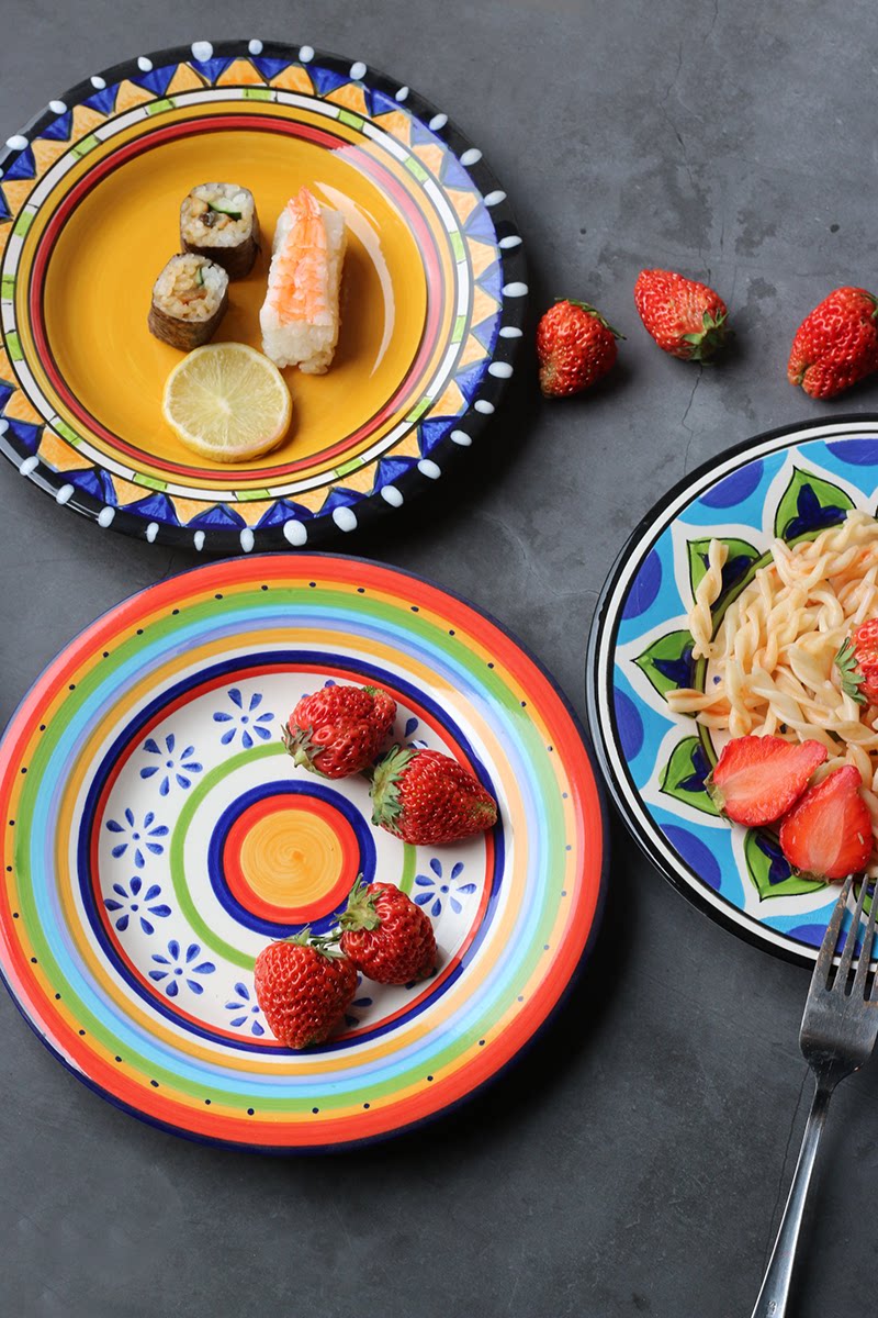 外贸北欧美手绘创意陶瓷平盘个性8寸家用菜盘子餐盘装饰挂盘碟子