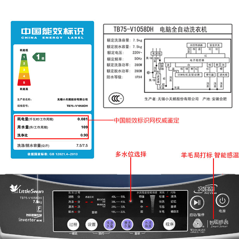 Littleswan/小天鹅 TB75-V1058DH 7.5公斤全自动变频波轮洗衣机产品展示图4