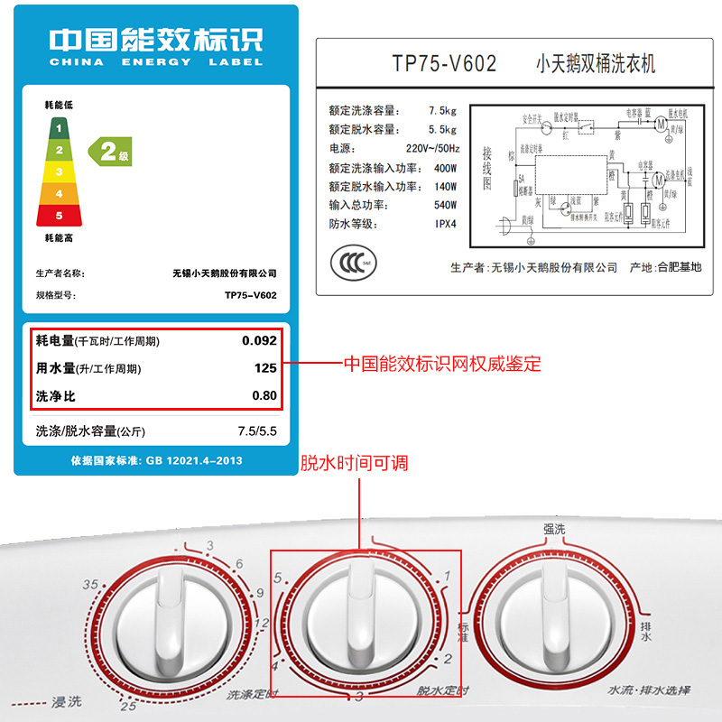 Littleswan/小天鹅 TP75-V602 半自动7.5公斤双缸迷你洗衣机双桶产品展示图5