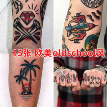 European and American cartoon oldschool wind tattooed with waterproof female persistent emulation Korean online red tattooed with dark black