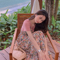 Snowspun harnesses Broken Flowers Skirt two sets Minus Age Foreign Air Collection Waist Display Slim Temperament Small Skirt Braces Skirt women Summer