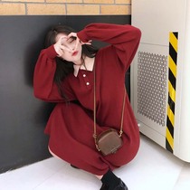 Long skirt with coat Mid-length sweater skirt over-the-knee bottoming Knitted red dress female autumn and winter