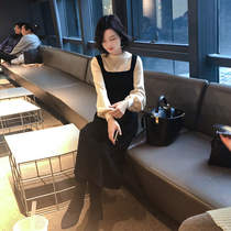 Knitted Dress with Coat Women's Fall Winter Sweater Dress Long Knee Backing Skirt Temperament Fake Collar
