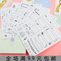 diy making accessories black and white cartoon collage stickers cute paper decals stickers group diary stickers 6 clothes