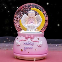 Childrens moon crystal ball Angel rotating music box girl snowflake little girl birthday gift music box ornaments