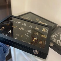 Black jewelry box display jewelry plaid dustproof bracelet earrings necklace storage ring box with cover Wen play glass