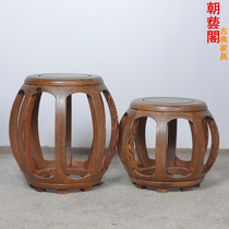 Mahogany furniture Chicken wing wood round drum stool Round pier Low pier drum pier embroidered pier Solid wood Chinese antique stool