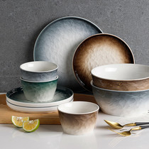Household gradient Western food flat plate ceramic steak plate set wear-resistant breakfast plate pasta plate rice bowl soup bowl