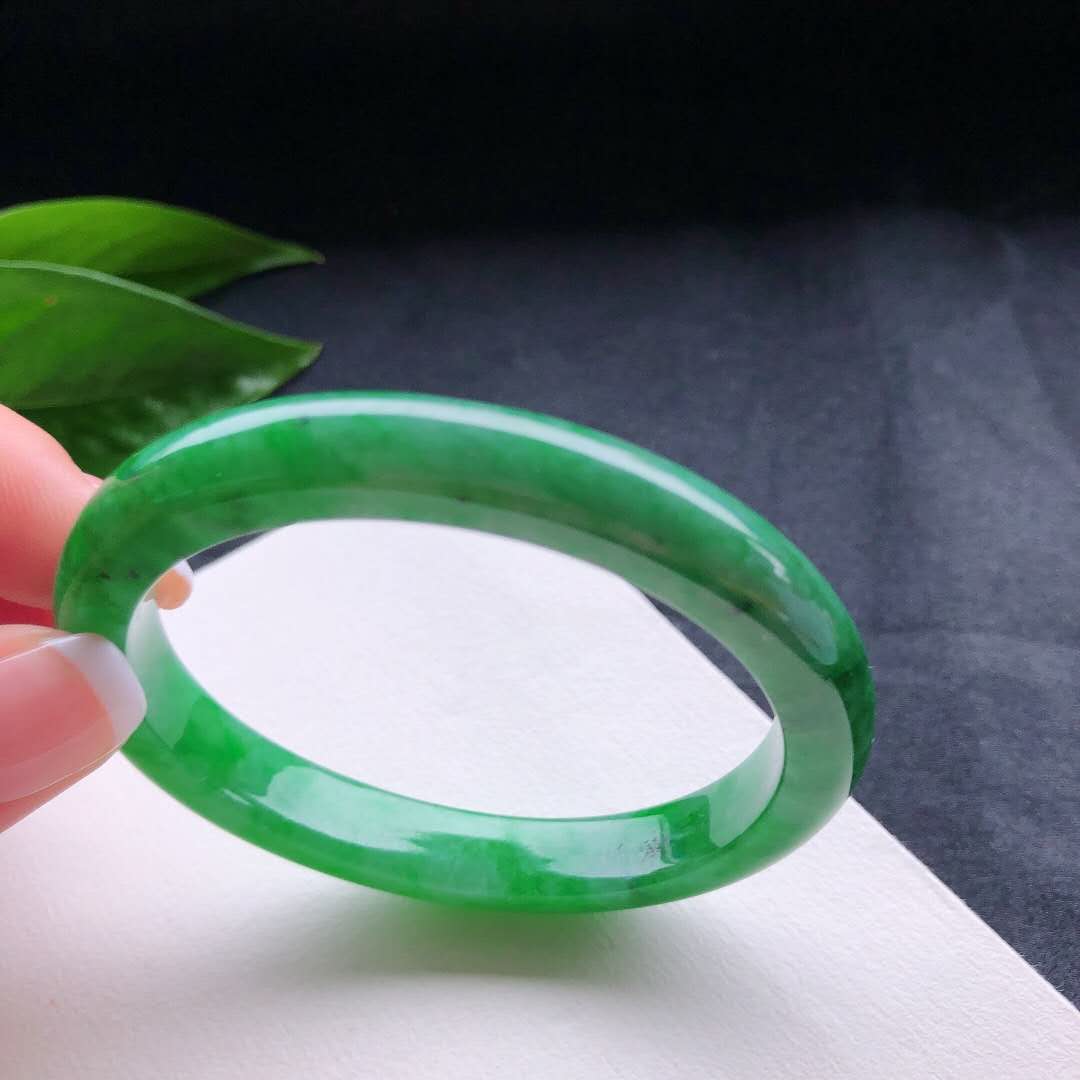 冰种满绿翡翠手镯缅甸a货宽版细条玉镯子满色正圈玉手镯