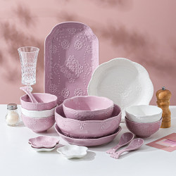 Dishes set household high-looking French Japanese style girly heart light luxury Chaozhou ceramic tableware bowls and chopsticks gift giving