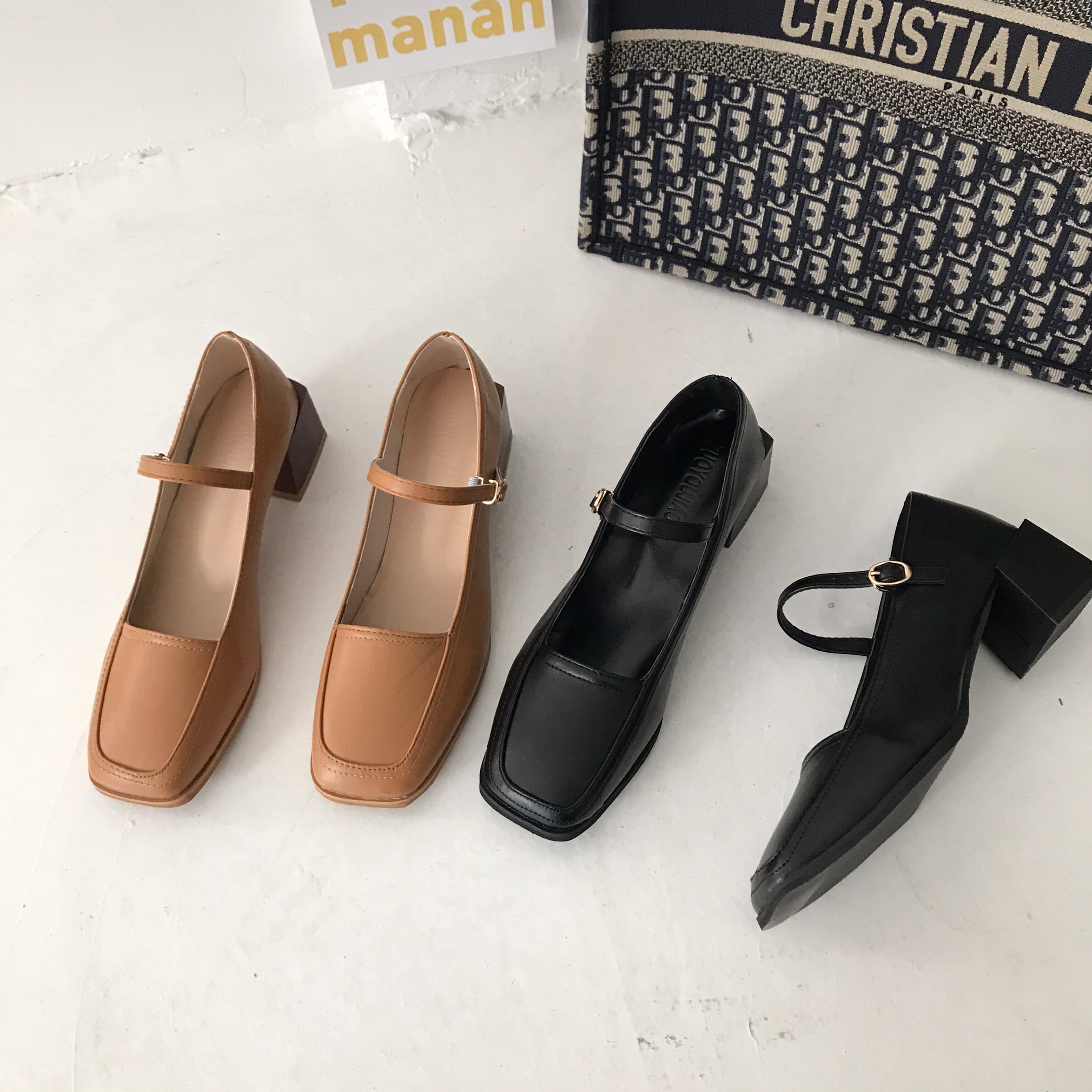 小sun家赫本鞋女复古玛丽珍鞋2022新款方头粗跟法式一字带单鞋潮