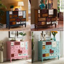 Factory direct sales American country nine-bucket cabinet multi-chest drawer cabinet drawer cabinet old furniture side cabinet decorative cabinet