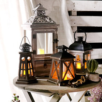  Creative retro wind lamp Wrought iron hollow decorative candlestick handmade retro old lantern portable art decoration ZAKK