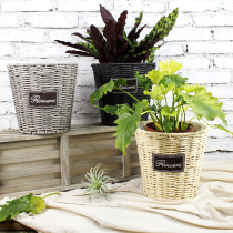  Nordic hand-woven flower basket rattan woven bamboo woven flower pot green plant green Luoqin leaf banyan creative decoration storage basket Home