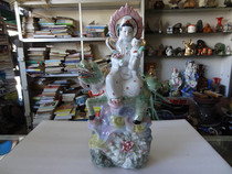 Antique collection 1980s Jingdezhen sent son Guanyin Buddha Statue Porcelain Porcelain