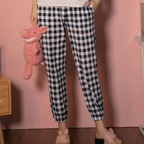 Cotton trousers womens spring and autumn Korean students casual plaid summer can wear home pants