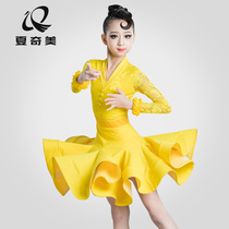Less Children Latin Dance Provisions Contest Conqueror Childrens Grade V Collar Split Skirt Performance Lace Middle Sleeve out of the suit