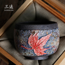 Japanese rock mine coarse pottery Teacup Handmade tea set Taiwan Old rock mud wood burning Retro master cup Single cup female can raise