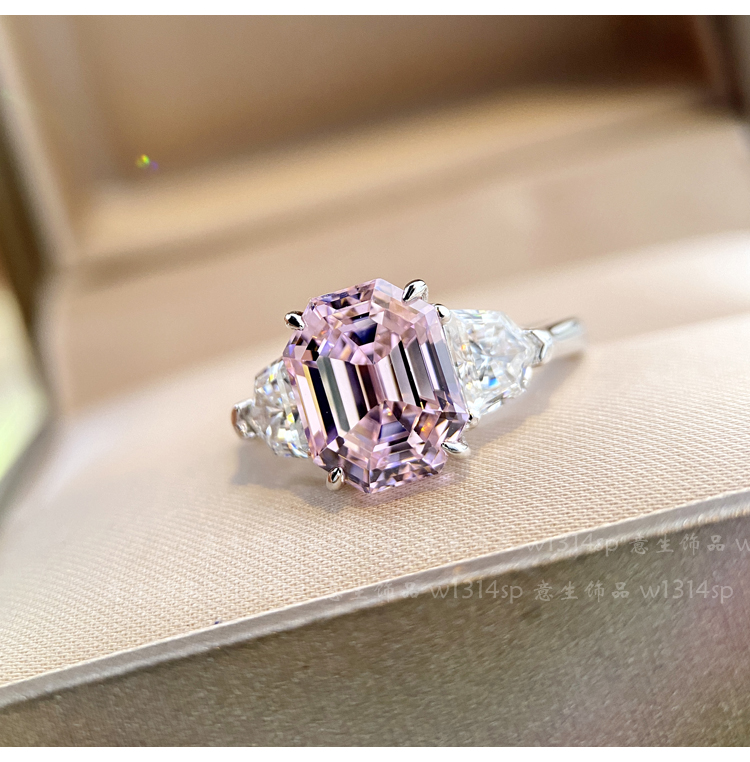 纯银镀18k金高端定制浓郁粉4克拉阿斯切hw戒指粉钻冷淡风高级感璨
