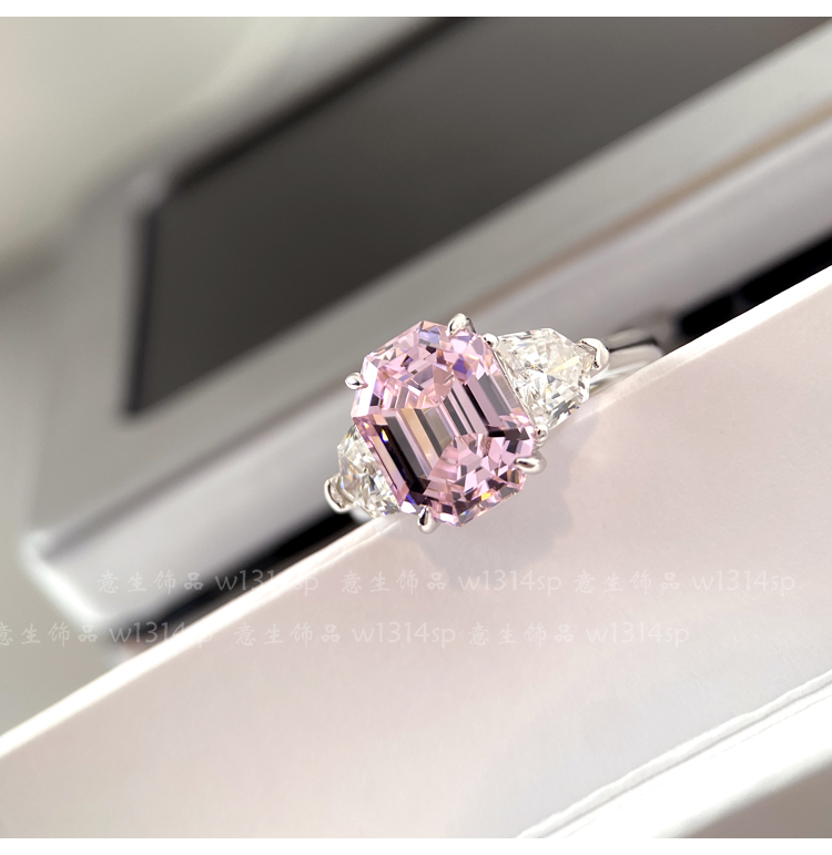 纯银镀18k金高端定制浓郁粉4克拉阿斯切hw戒指粉钻冷淡风高级感璨