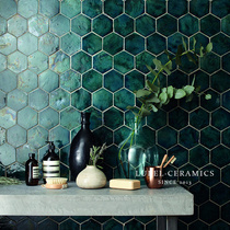 Dark green handmade brick hexagonal brick Art tile personality flower tile Bathroom bathroom kitchen restaurant wall brick net red