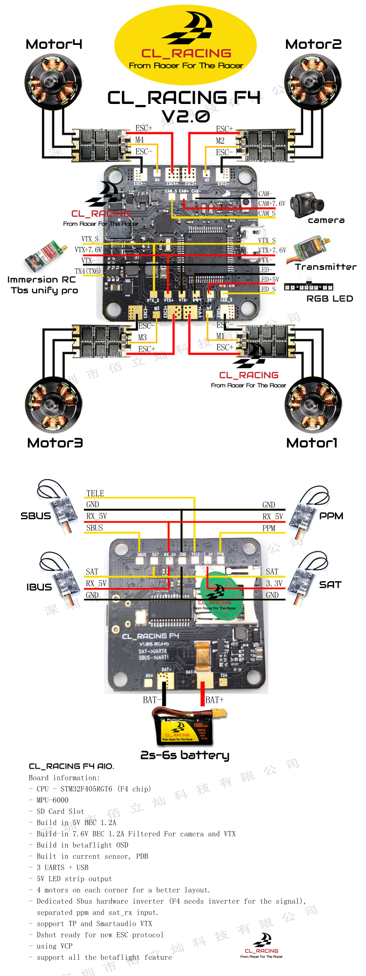 cl_racingf4 v1.05穿越机 f4飞控 betaflight osd sd卡 dshot